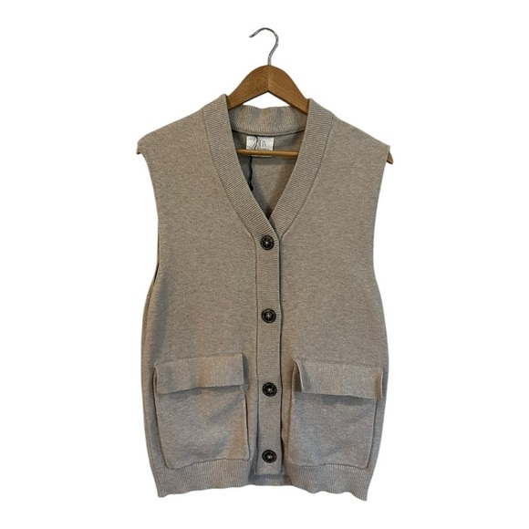 Zara Girls Vest Sweater Cardigan Size 13-14 Academia Preppy Oatmeal - Picture 1 of 5